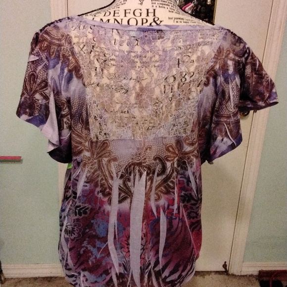 Women's purple embroidered flutter sleeve top by Unity World Wear size L NWOT - Picture 3 of 4